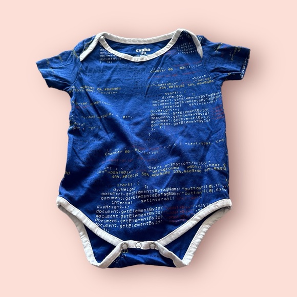 Baby Svaha Computer Programming Coding Blue With White Trim Bodysuit Sz 12 Mon - Picture 3 of 11